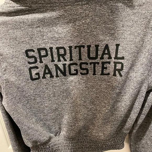 Gray cropped fitted long sleeve sweatshirt with v-neck - Picture 7 of 7